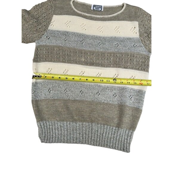 Vintage Kenneth Too Open Knit Short Sleeve Sweater Heather Grey Cream Khaki USA - Picture 8 of 12